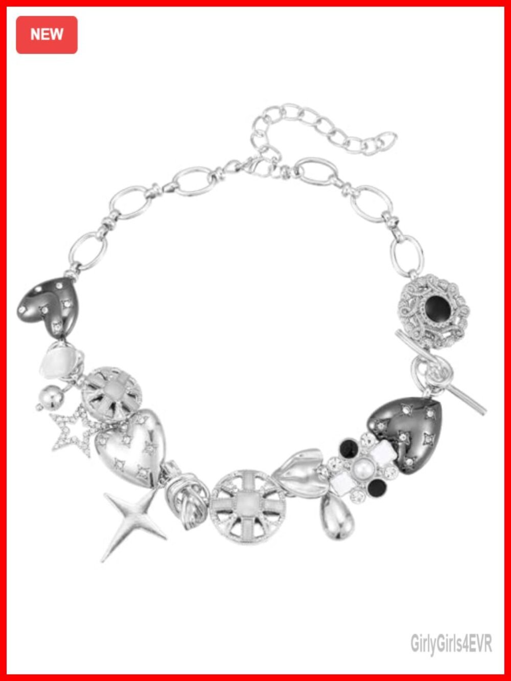 Chunky Choker Necklace with Heart Pendant, Gothic Y2K Vintage Retro Costume